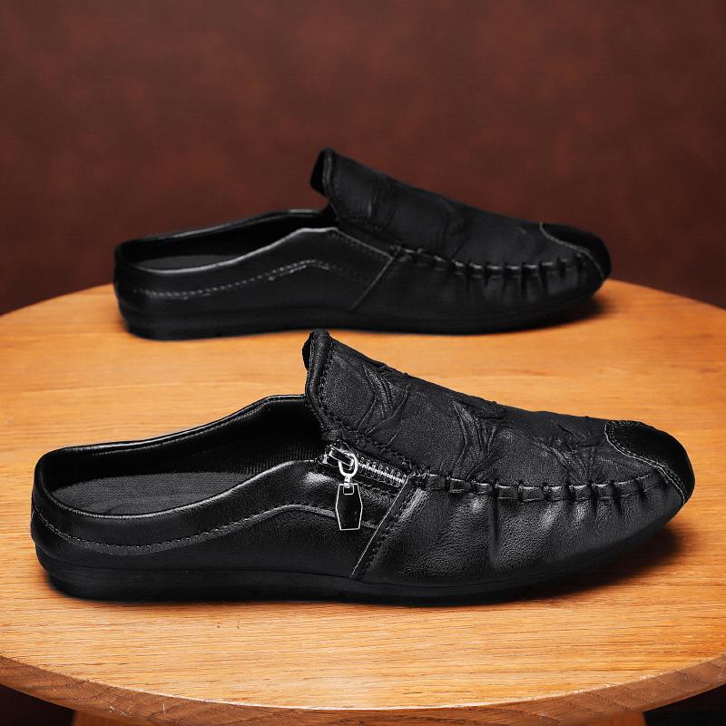 

2025 summer new half slippers heelless Doudou shoes men s shoes one-word slippers men s versatile trendy shoes explosion 44 чорний