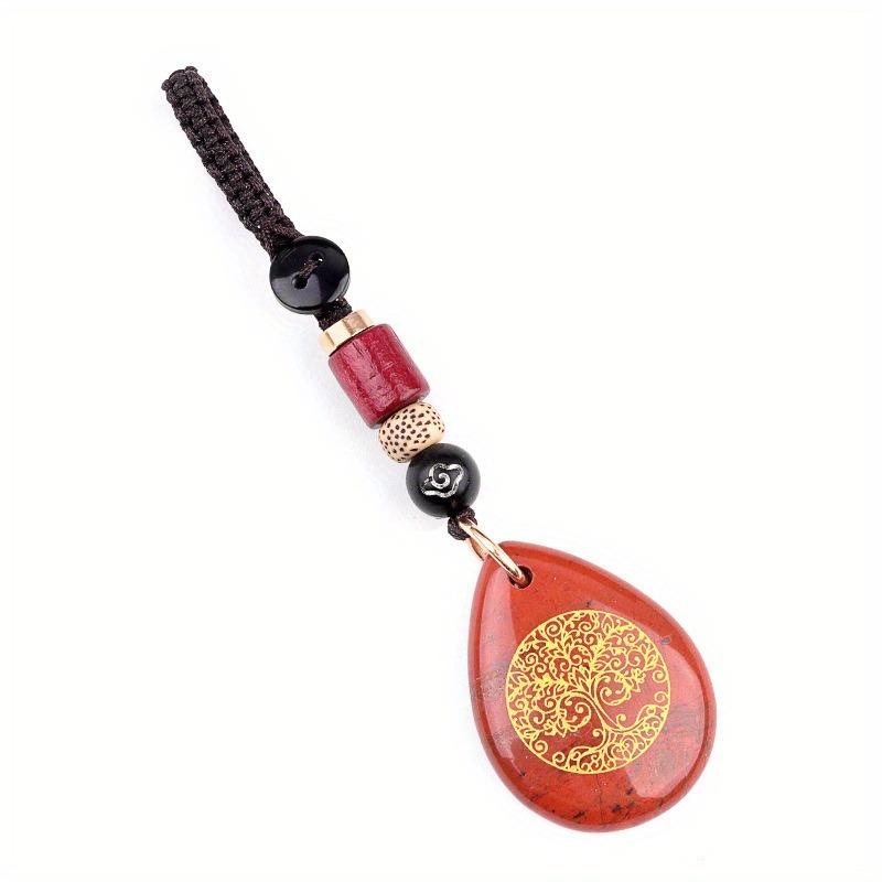 1pc Natural Stone Tree of Life Pendant Water Drop Black Agate Opal Charms Keychain Pendant Jewelry Gift
