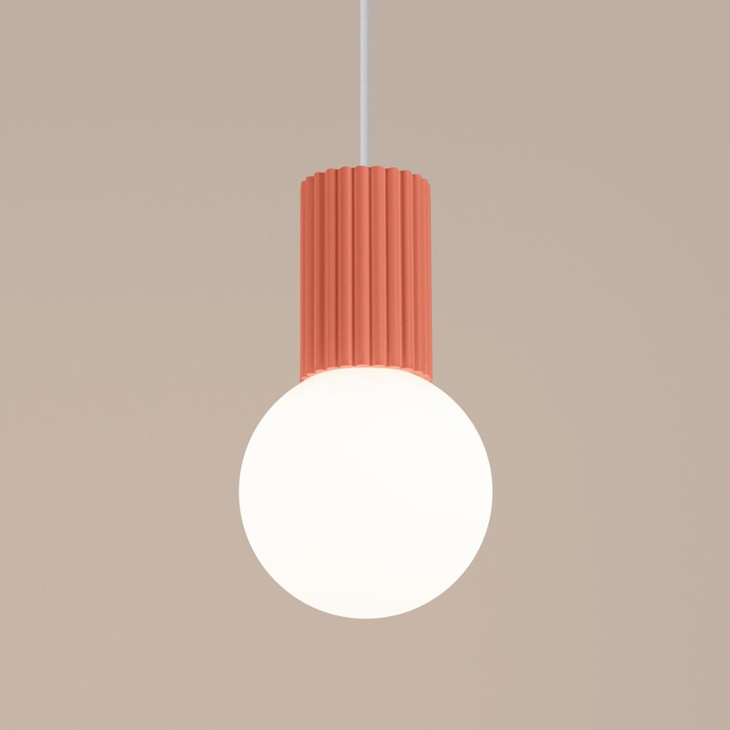Lampa Wisząca Nowoczesna Brzoskwiniowa Ryflowana Szklana Biała Kula Do Salonu Jadalni Nad Stół 1Xg9 8W Halo Sollux Lighting