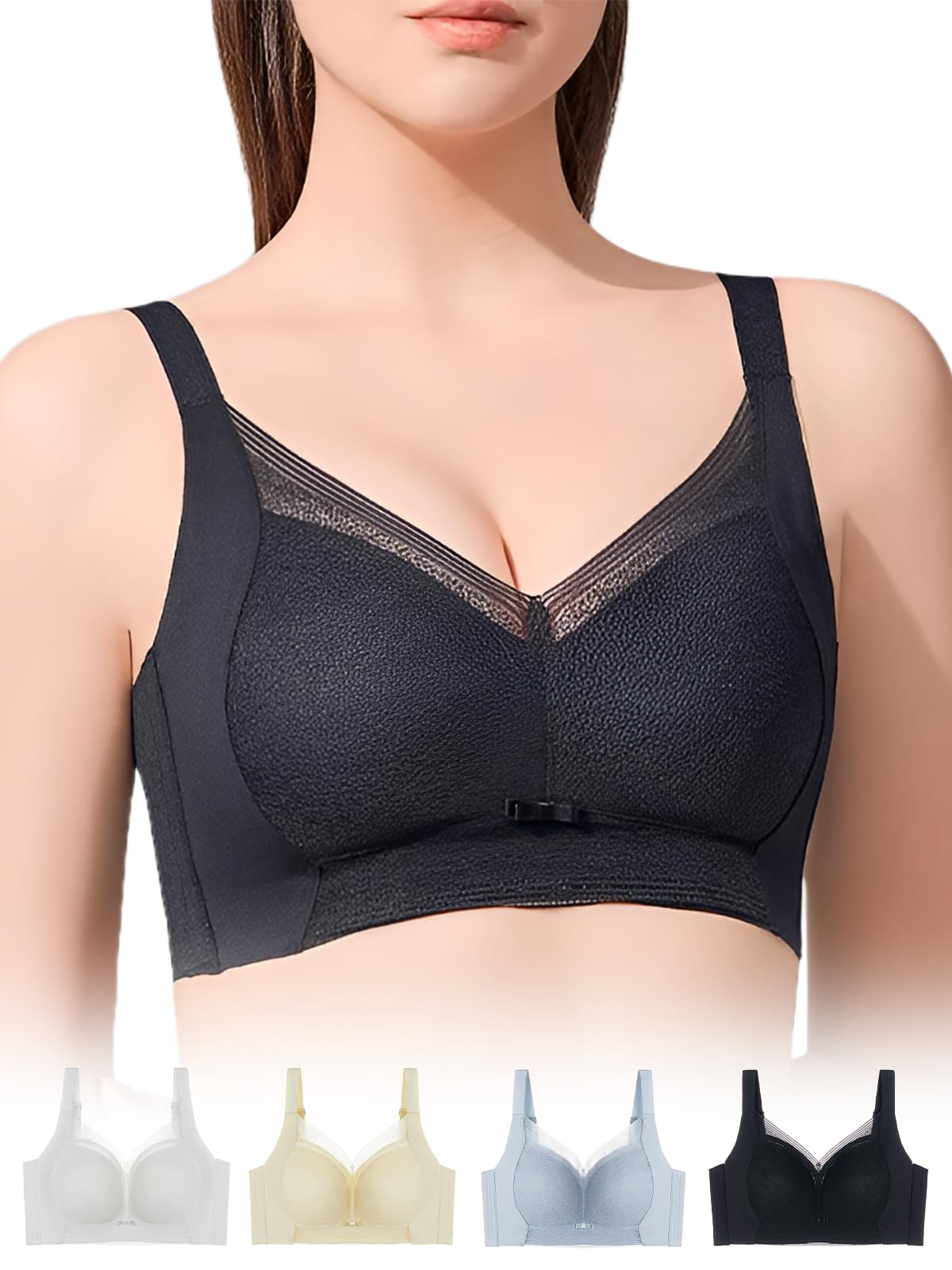 

Veimia Sagging Breast Correction Wireless Plus High Elasticity Unprecedented Reduced and Strong Seamless Night Use Breast-Slimming Bra, High-Side Bra, чёрный