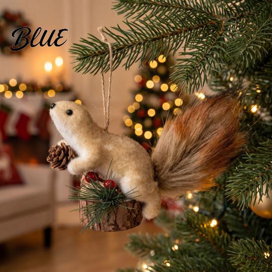 Small Gift for Nature Lovers Christmas Squirrel Ornaments Tree, Cute Felt Plush Woodland with Pine Fluffy Figurine Cone, Hanging Forest Animal
