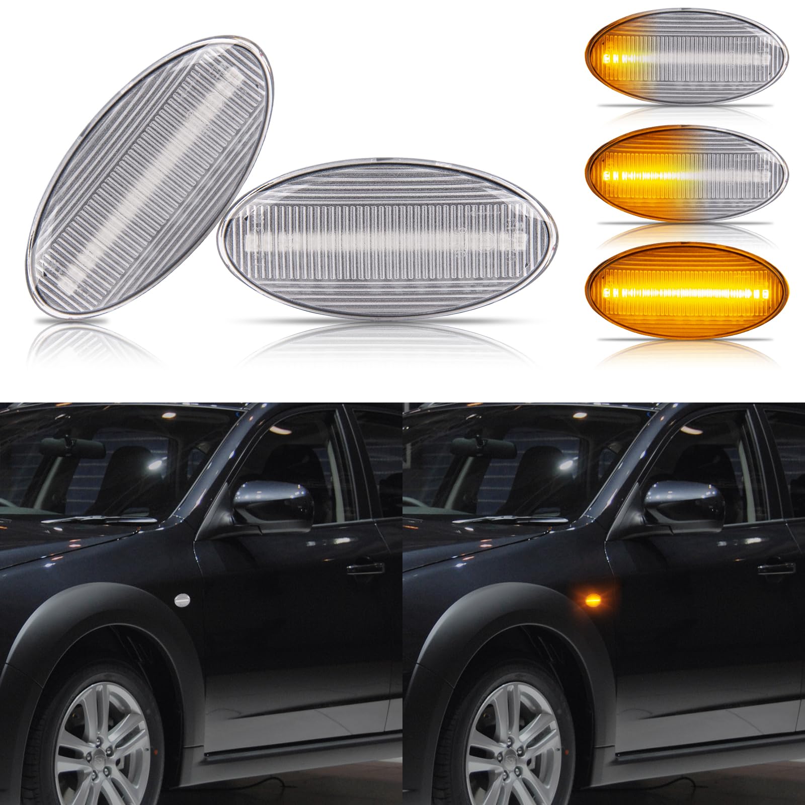 

POPMOTORZ Subaru LED Side Markers and Turn Signals for Flowing Clear Lens Impreza/XV/Anesis/Sport/G4/WRX/Forester, Lights,