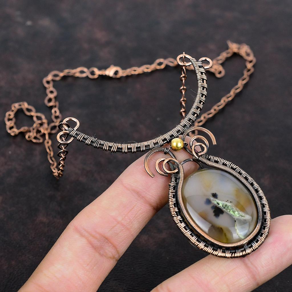 Montana Achat Halskette Kupferdraht umwickelte Halskette Edelstein Verstellbare Halskette Handgefertigte Halskette Kupferdraht Wickel Schmuck Geschenk für Mutter