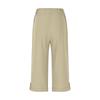 Women’s Casual Loose Fit Capri Pants Cotton Linen Elastic Waist Cropped Trousers with Pockets and Button