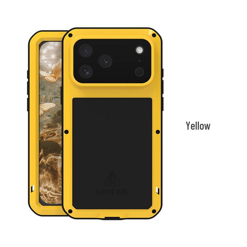 

Металлический и силиконовый чехол Love Mei с полной защитой от падений для iPhone 17 Pro Max iPhone 17 Pro жёлтый