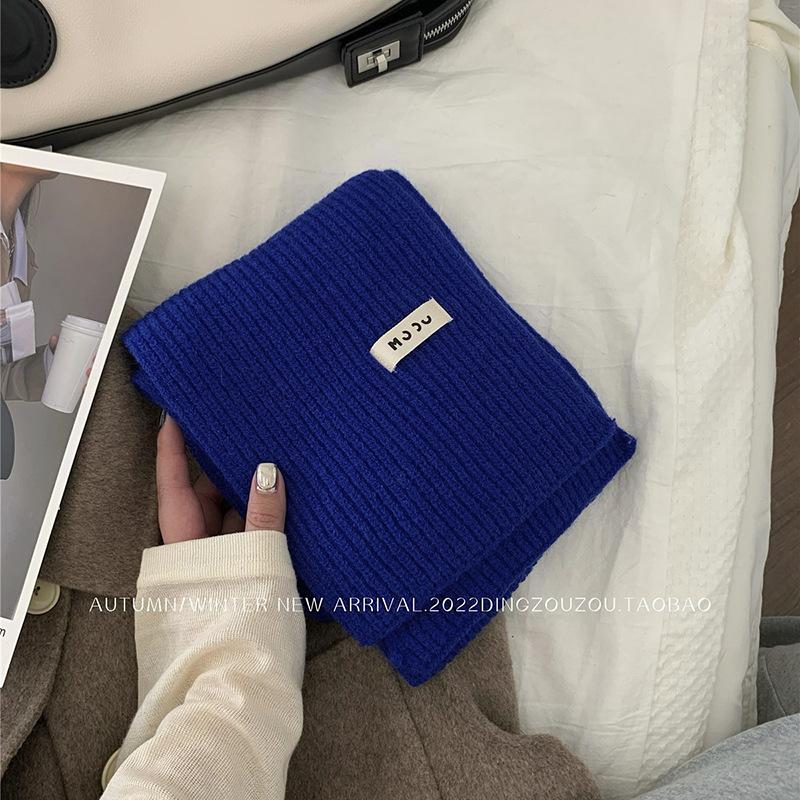 Solid color wool scarf women's autumn and winter warm versatile white student knitted scarf tide