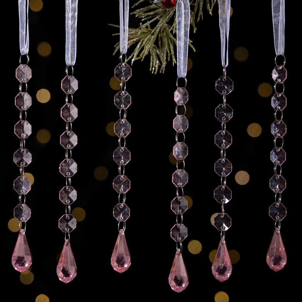 

6pcs/set Sparkling Acrylic Ice Pendants Transparent Christmas Tree Hanging Holiday Decor Pink F style