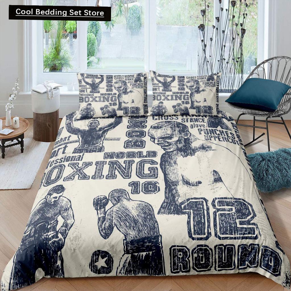 Boxing King Queen Duvet Cover Gamer Competitive Sports Bedding Set Galaxy Bright Colorful Quilt Cover Polyester Comforter Cover