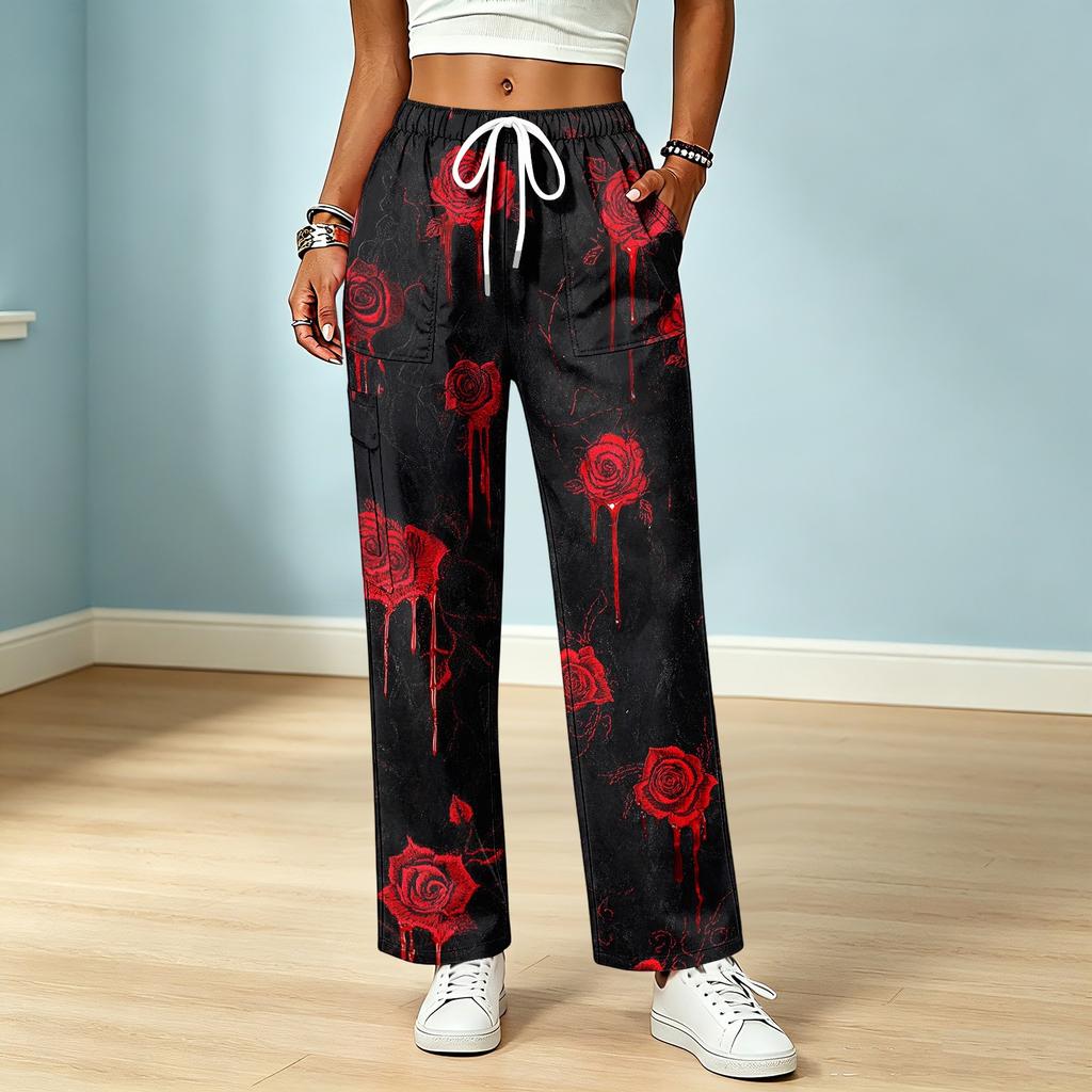 Women's Color Drawstring Elastic Waist Scrub Pants with Pockets for Nurses and Caregivers