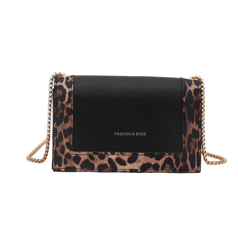 Chic And Versatile Pu Leather Small Square Shoulder Bag With Color Block Leopard Print