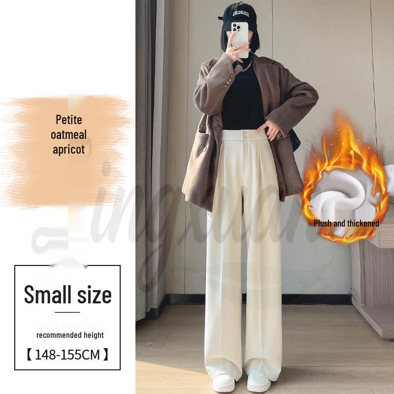 2026 Women's High Waist Velvet Wool Wide-Leg Pants - Floor Length, Slim Fit, Casual Spring Style