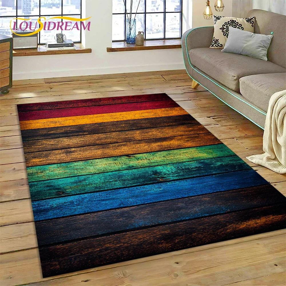 Tappeto con Finitura Legno Colorato per Camera da Letto, Soggiorno, Decorazione Divano Casa, Tappetino Grande per Giochi Bambini