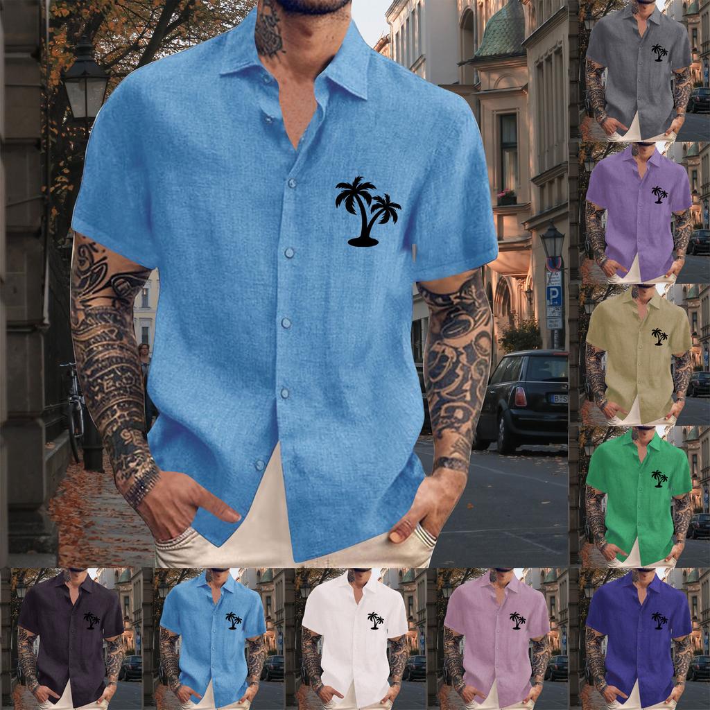 Men's Vintage Button Down Bowling Shirts Short Sleeve Summer Beach Shirt