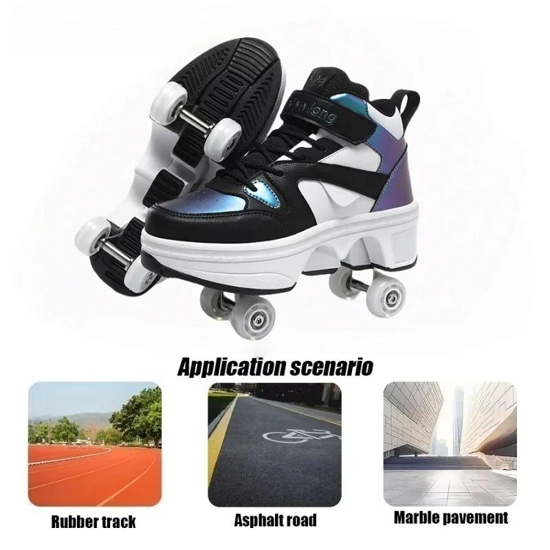 Deform Retractable Roller Shoes Stylish Wheel Shoe for Adults Casual Walk Boys Girls Sneaker Skate 2 In 1 Roller Skates