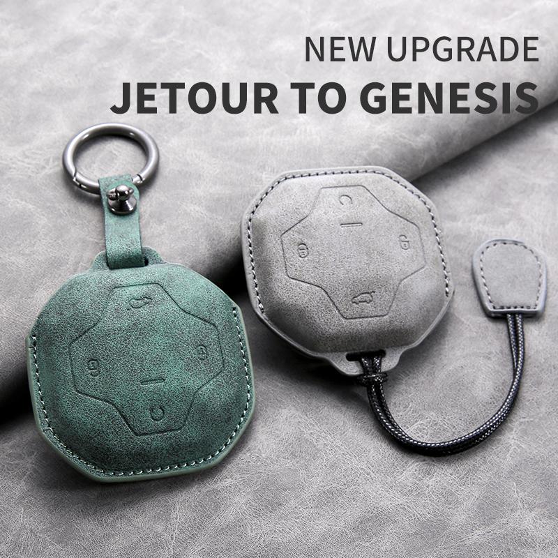 Leather Car Key Case Cover for Chery Jetour To Genesis Traveller T2 X90 X70 X95 DASHING X-1 Plus DTC L9 Car Key Shell Keychain