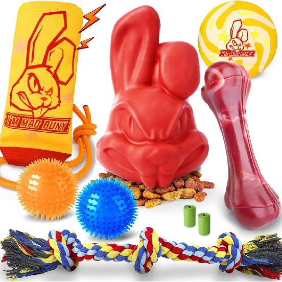 Heavy Duty Various Dog Chew Toys for Aggressive Chewers, 9 Pack Indestructible Large Dog Toys Include Tug Chew & Rope Toys, Squeaky Toys for Medium & For Powerful Chewers(Ma
