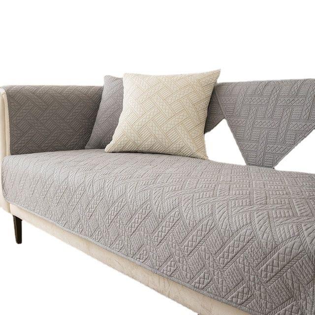 Nordic Simple Sofa Cushion Four Seasons Pure Cotton Non-Slip Seat Cushion Solid Color Modern Leather Sofa Cover Fixed Cover Towel