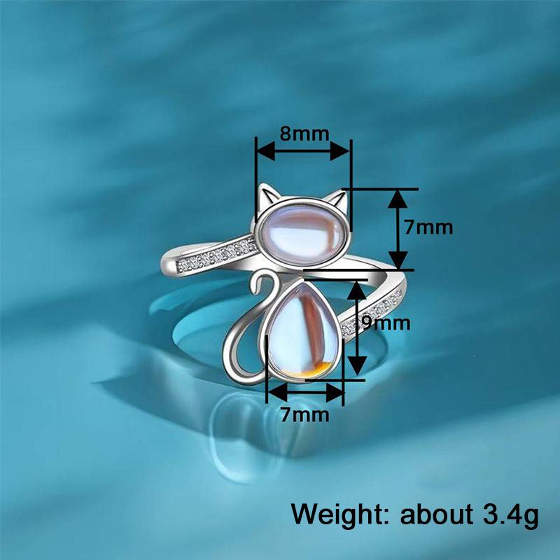 Huitan Active Cat Design Opening Rings With Imitation Opal Lovely Modern Stylish Party Jewelry Sweet Women Finger Accessories