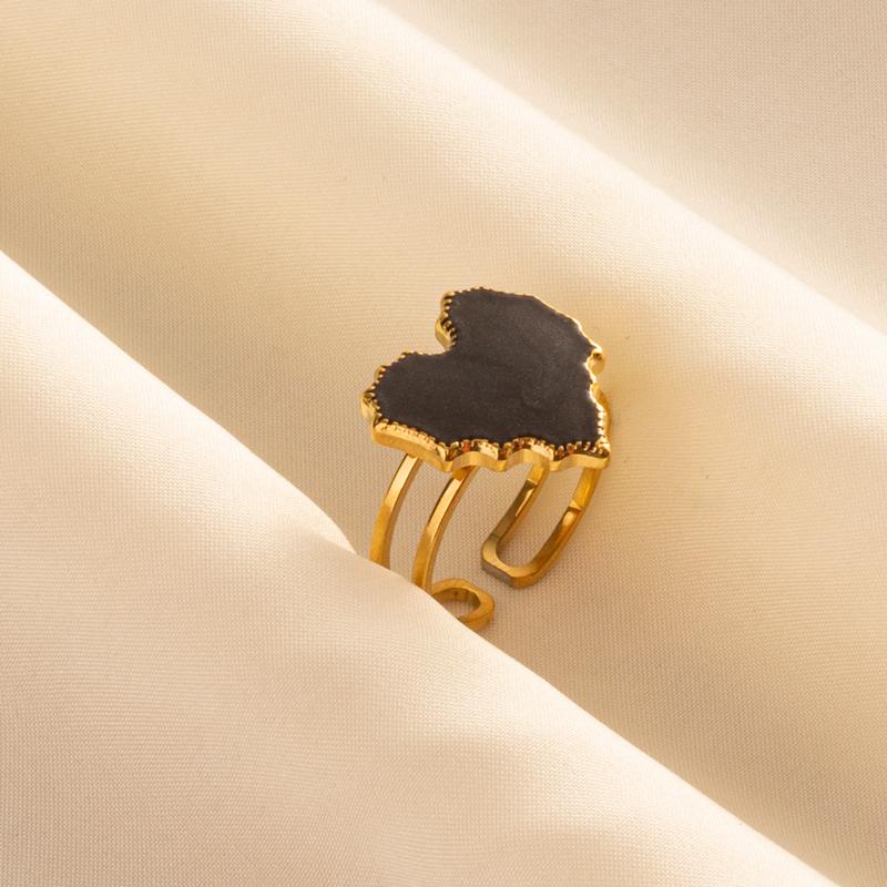 Balck Enamel Gold Plated Heart Fire Evil Eye Stainless Steel Ring Vintage Finger Jewelry Sun Moon Star Rings For Women Men Bague