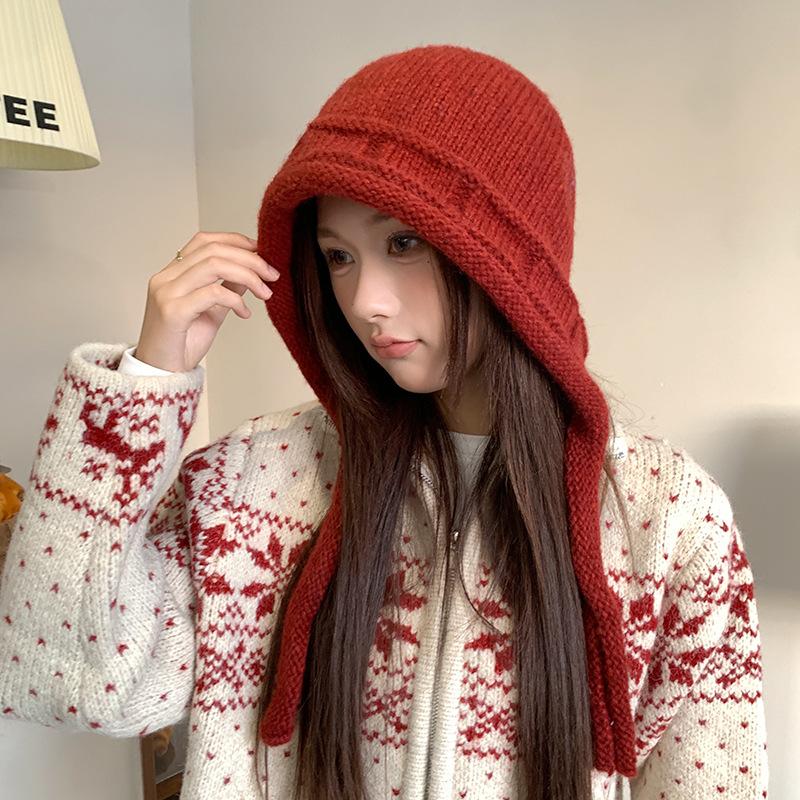 Vintage Fair Island Hat Women'S Windproof And Cold-Proof Wool Hat Warm Ear Protector Lei Feng Hat Show Face Small Knitted Hat