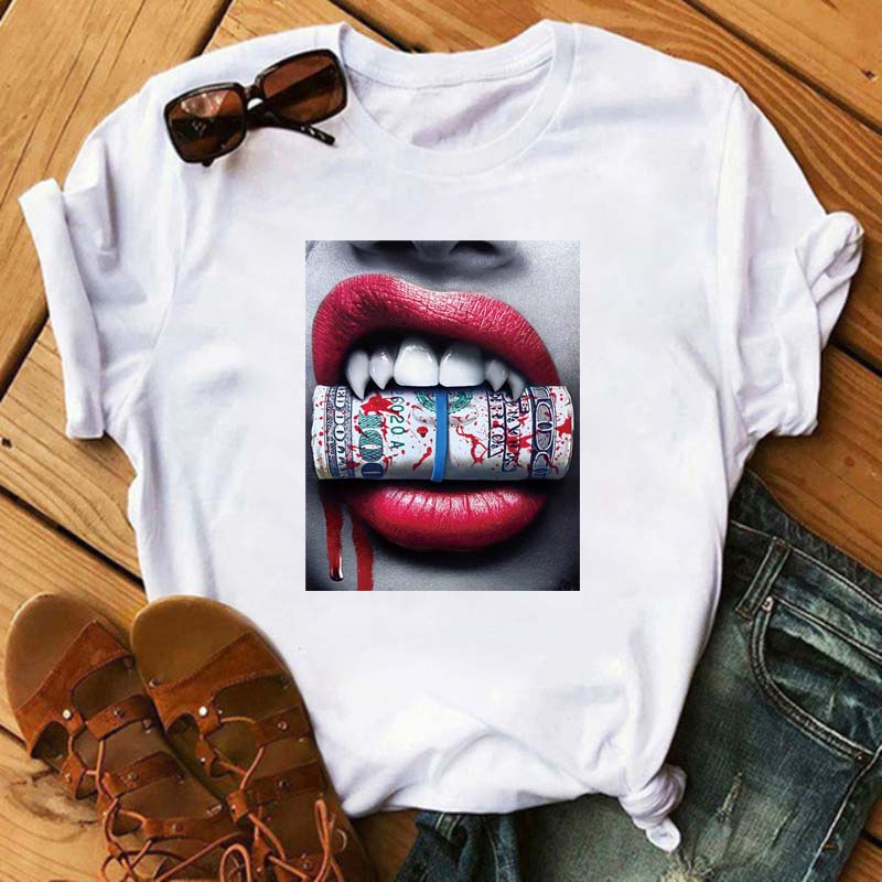 New Sexy Lips Unisex Tshirt Fashion Graphic Printed Tshirt Harajuku  Ulzzang Rose Diamond Snake Lips Casual Tops Tee