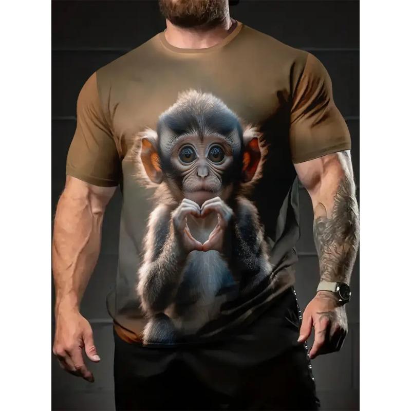 Herren 3D Gorilla Print T-Shirt Kurzarm T-Shirt Atmungsaktives Polyester Rundhals Casual Streetwear Oberteil