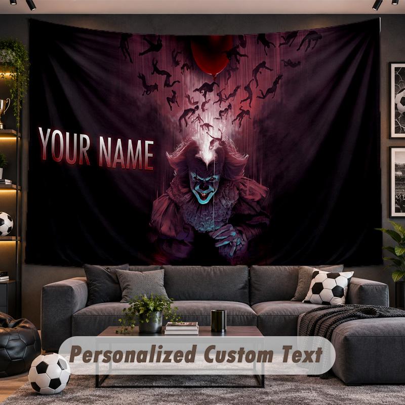 IT Pennywise Personalized Tapestry Support Custom Name, Wall Art Home Decoration