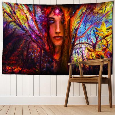 Nordisch Abstraktes Frauengesicht Wandteppich Wandbehang Böhmisch Hippie Psychedelischer Teppich Hintergrundwand Malerdekor