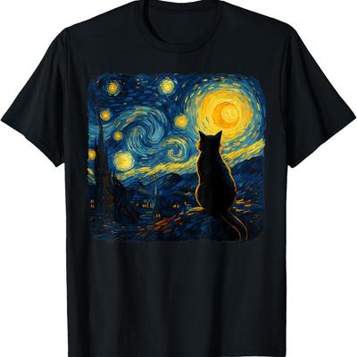 Kot Gwieździsta Noc Van Gogh Kot Dla Miłośnika Kotów Mama Kota Tata Kota Koszulka