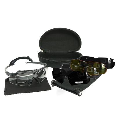 Lunettes de Tir Polarisées Tactiques 4 Verres Interchangeables pour Paintball/CS Lunettes de Soleil Vélo avec Anti-Buée