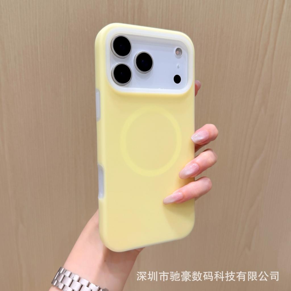 Jelly magnetic suction is suitable for iPhone17promax liquid silicone mobile phone case Apple 16 solid color simple anti-drop cover.