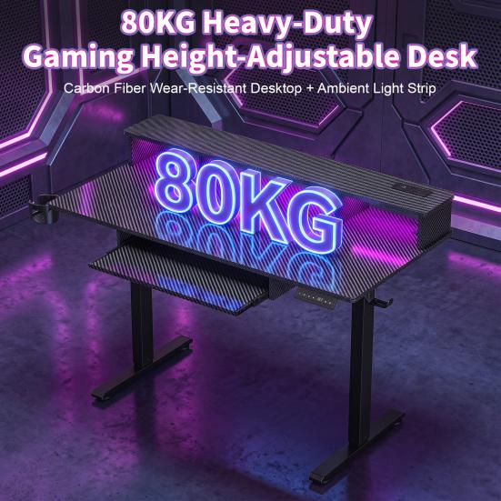 Stehschreibtisch Elektrischer Schreibtisch 48" x 24" Höhenverstellbar Gaming mit Steckdosen & LED-Leuchten Ergonomischer Sit-Stand-Auf-Ab Computer Tisch