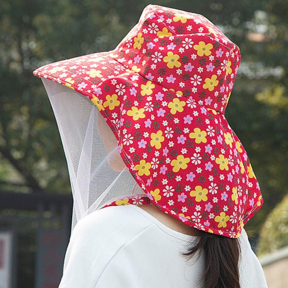 Printing Mesh Tea Picking Hat UV Protection Sunshade Shawl Cap Portable Wide Brim Sun Hat  Fishing