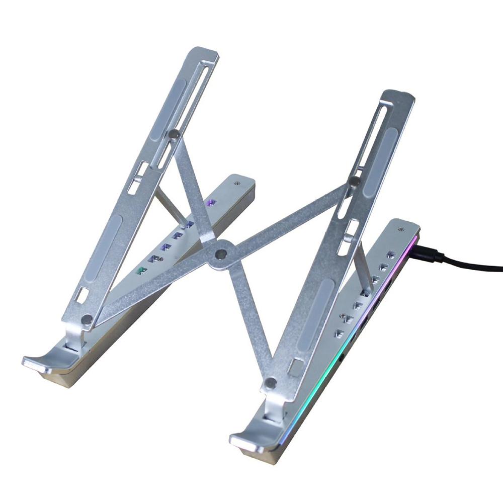 6 Heights Adjustable Laptop Stand with RGB Backlit Aluminum Alloy USB Hub Foldable Notebook Riser Bracket
