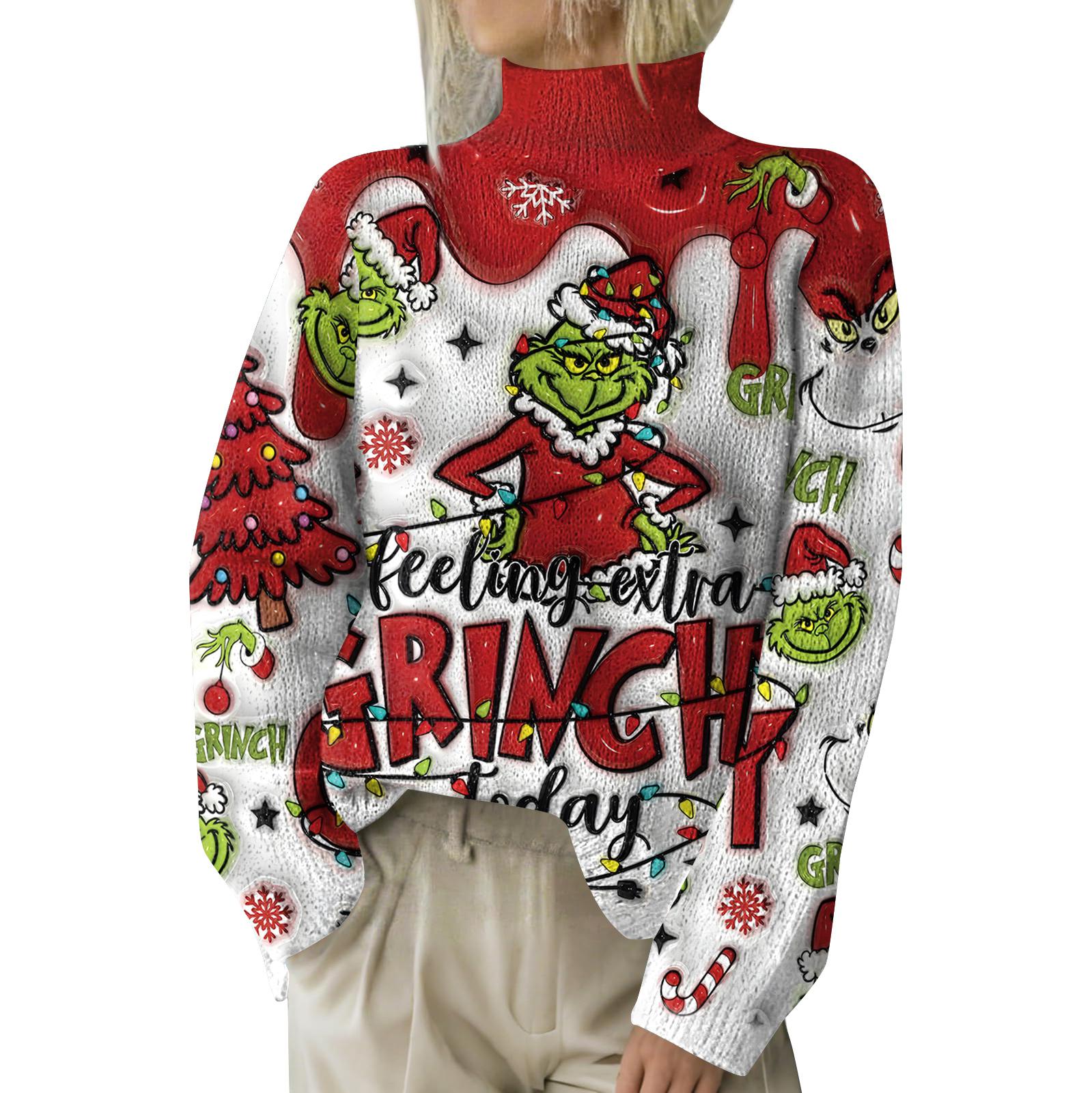 

Рождественские толстовки для женщин Вязаный свитер Милая рубашка Осенняя водолазка Пуловер Топы M винный