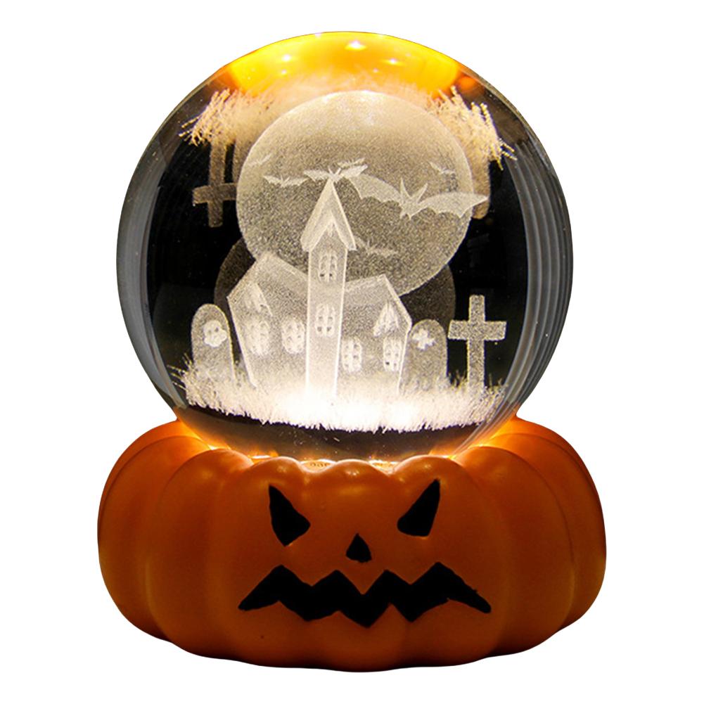 6cm 3D Kristallkugel Kristallkürbis Nachtlicht Lasergravierter Schädel Geist Spukhaus Geburtstagsgeschenk Heim Desktop Dekoration