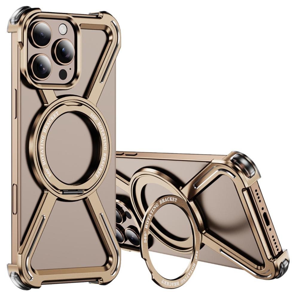 

Магнитный чехол для iPhone 16 Pro с вращающейся подставкой, металлическим бампером, чехол для телефона Gold