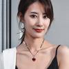 Sweetheart Trendy Style Heart Beaded Necklace Made With Sparkling Crystal Red
