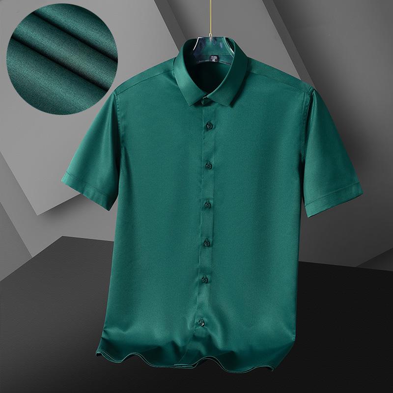 2026 New Spring Summer Men's Shirt Non-Ironing Anti-Wrinkle Business Casual Solid Color Elastic Smooth Short Sleeves Work Shirt