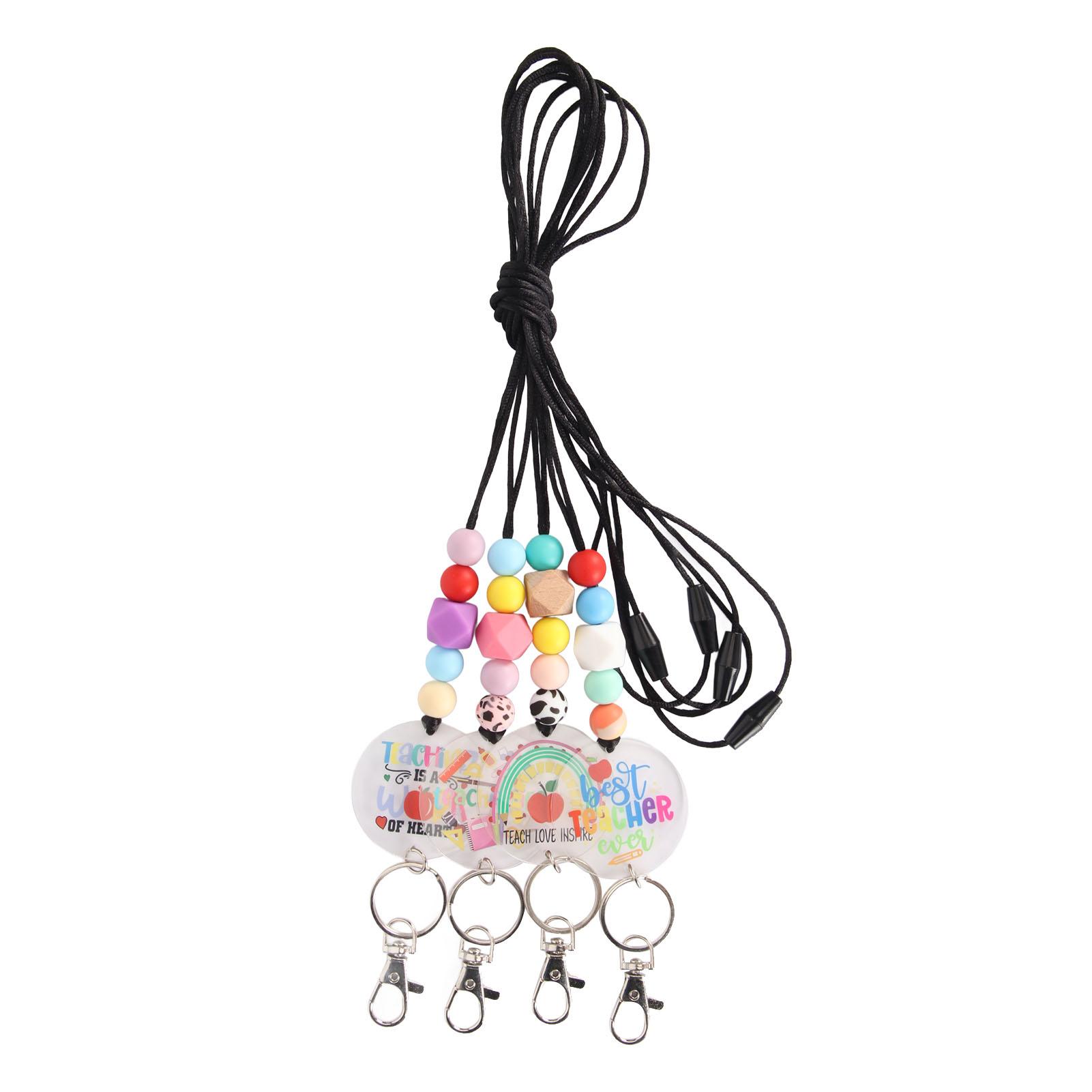 

4pcs Teacher Lanyard for Name Badges Keys Beaded Lanyard with Breakaway Clasp for School Day