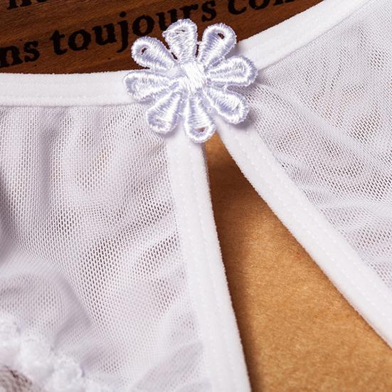 Panties Crotch Opening Low Waist Nylon Hollow Lace See-through Thong for Valentine's Day