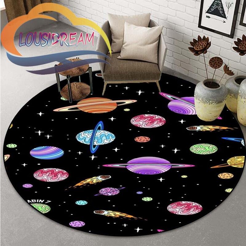 Space Universe  Vector Ufo and Many Planets In Galaxy Round Bedroom Floor Mat Computer Chair Area Decoration Carpets