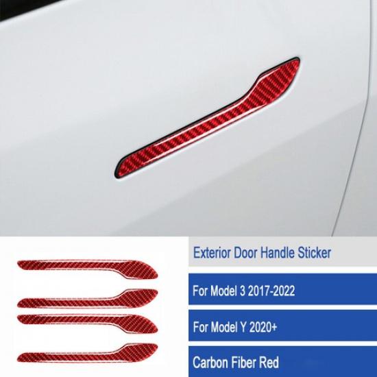 Set Bright Carbon Fiber Car Side Door Handle Sticker For Tesla Model 3 Y 17-22