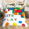 3D Building Block Pattern Duvet Cover Set Boys Girls Bedroom Fun Brick Printing Bedding Set Geometric Rectangle Comforter Cover