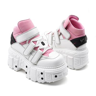 Fashion Gothic Ankle Rock Boots Woman Sneakers New Punk Style Women Shoes Lace-up Heel Height Platform Shoes Woman Metal Decor