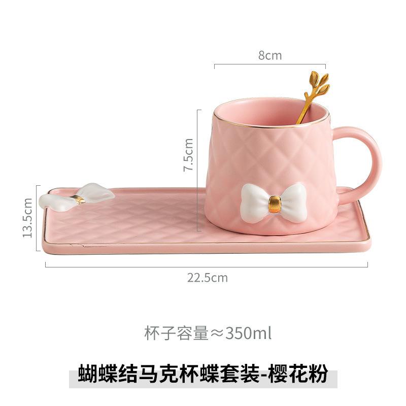 

Light Luxury Bow Relief Coffee Cup High Value Mug Girl Heart Cup Afternoon Tea Cup Saucer Set 350m l