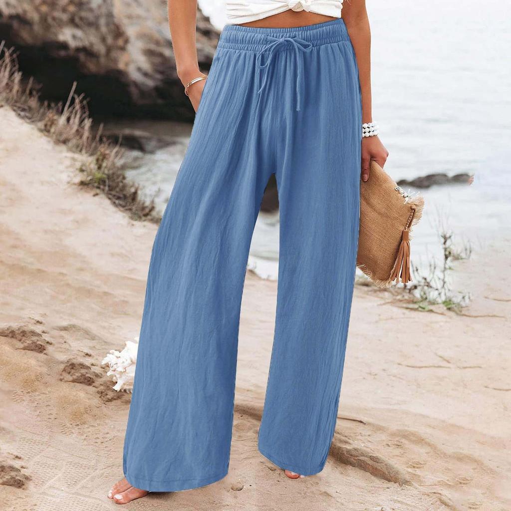 Women's Fashionable Loose Casual Color High Waist Wide Leg Casual Pants
