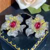 Set Accessories Bright Ruby Flower Ring Necklace Earrings High-end Light Luxury Fashion Women's