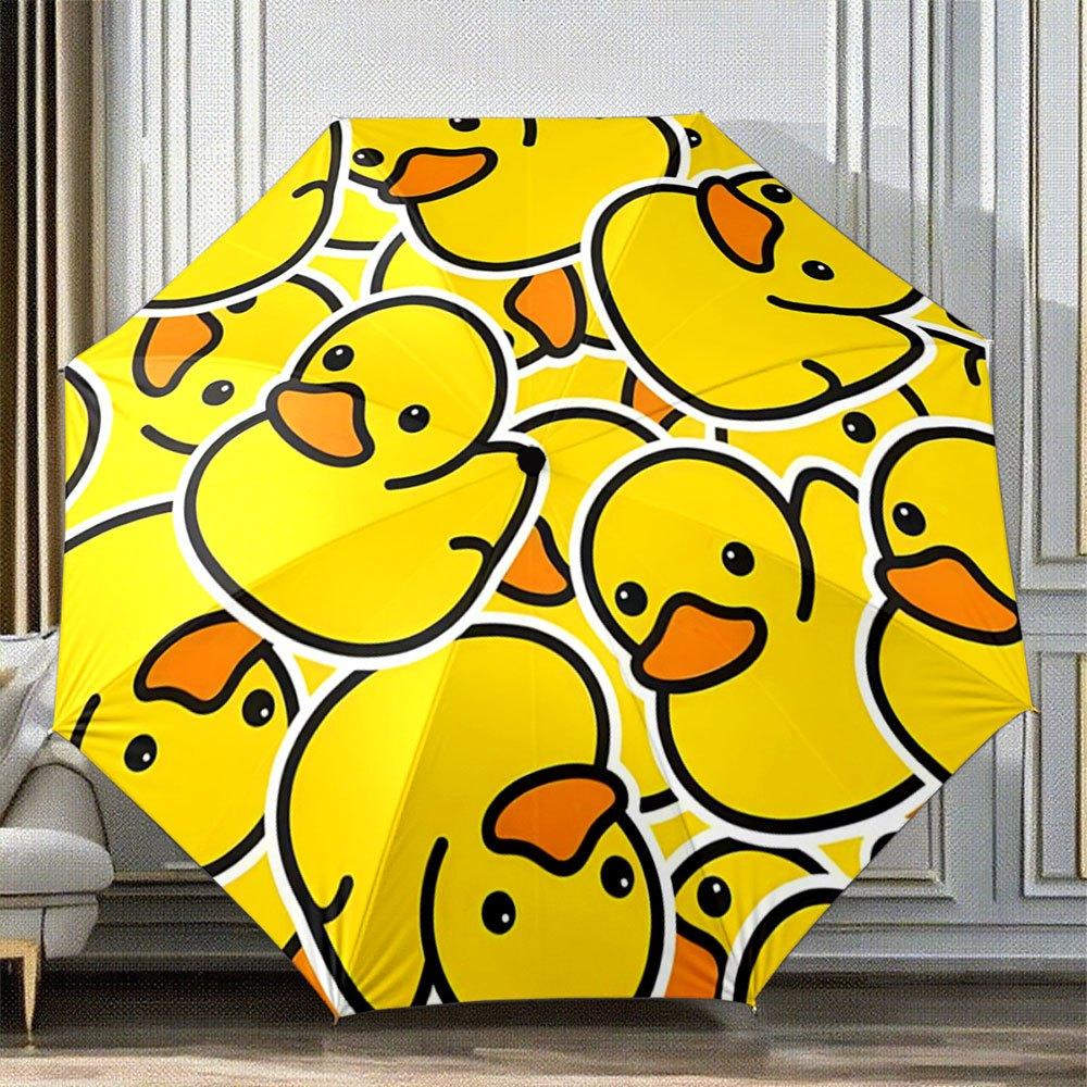 

Folding Umbrella The umbrella features a repeated pattern of bright yellow cartoon ducks with orange beaks and black outline d (as the picture,iron&8K)