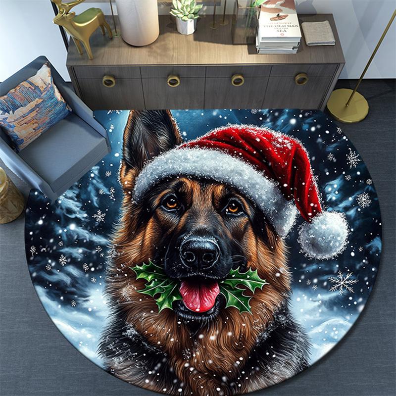 German Shepherd Round Area Rug,Carpet Rug for Living Room Bedroom Sofa Playroom Decor,Non-slip Floor Mat